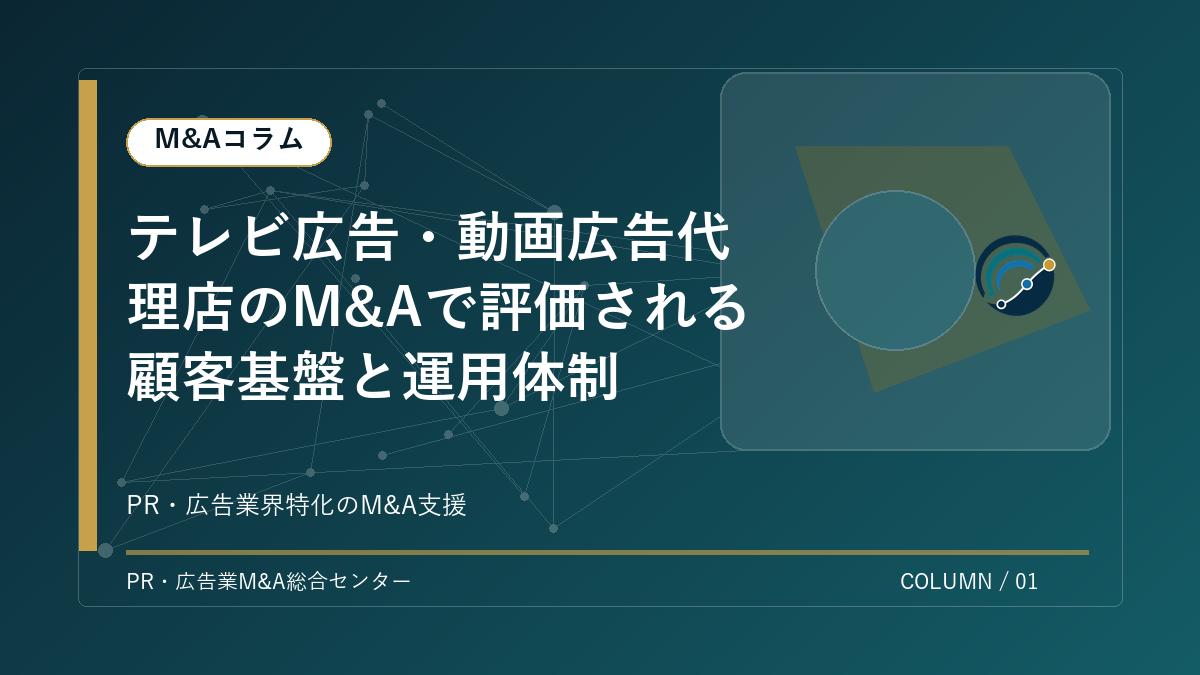 【PR・広告業界M&Aコラム】テレビ広告・動画広告代理店のM&Aで評価される顧客基盤と運用体制 アイキャッチ
