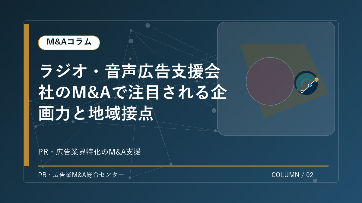 【PR・広告業界M&Aコラム】ラジオ・音声広告支援会社のM&Aで注目される企画力と地域接点 アイキャッチ
