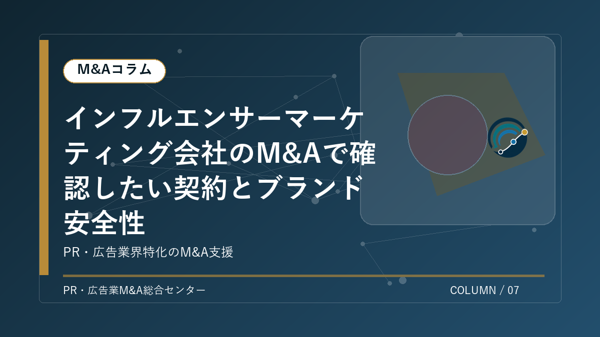 【PR・広告業界M&Aコラム】インフルエンサーマーケティング会社のM&Aで確認したい契約とブランド安全性 アイキャッチ