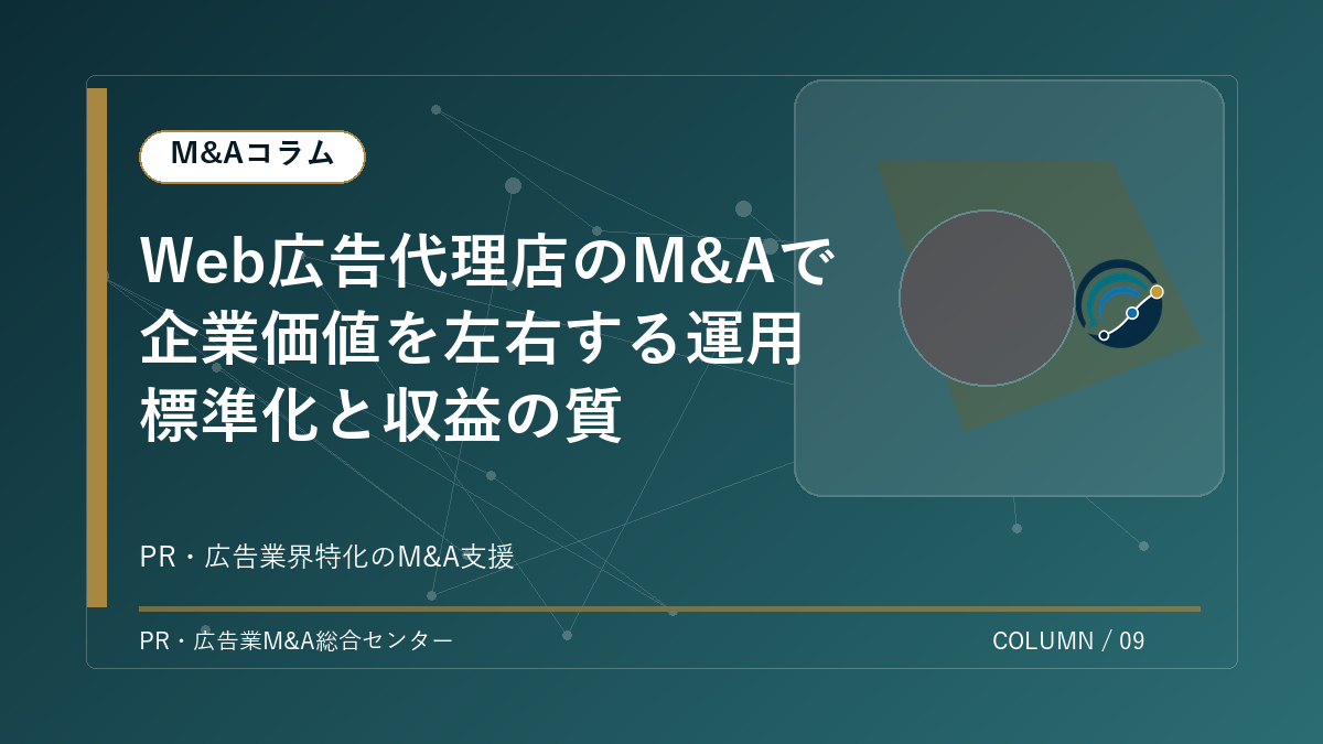 【PR・広告業界M&Aコラム】Web広告代理店のM&Aで企業価値を左右する運用標準化と収益の質 アイキャッチ