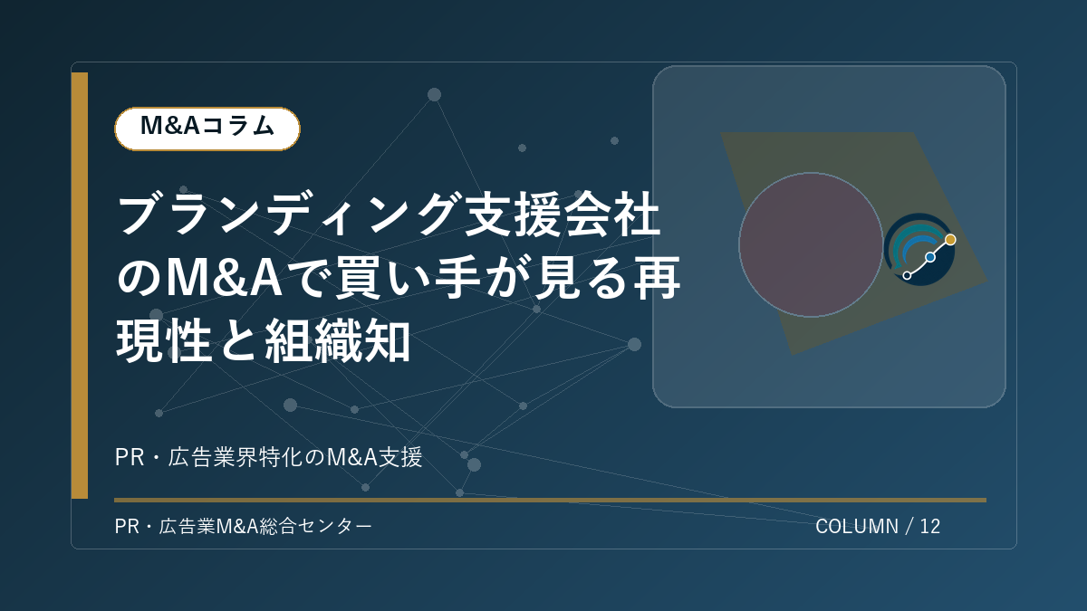 【PR・広告業界M&Aコラム】ブランディング支援会社のM&Aで買い手が見る再現性と組織知 アイキャッチ