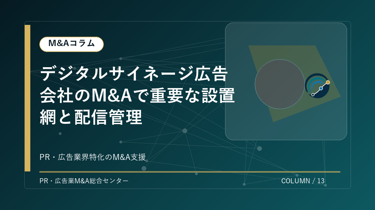 【PR・広告業界M&Aコラム】デジタルサイネージ広告会社のM&Aで重要な設置網と配信管理 アイキャッチ