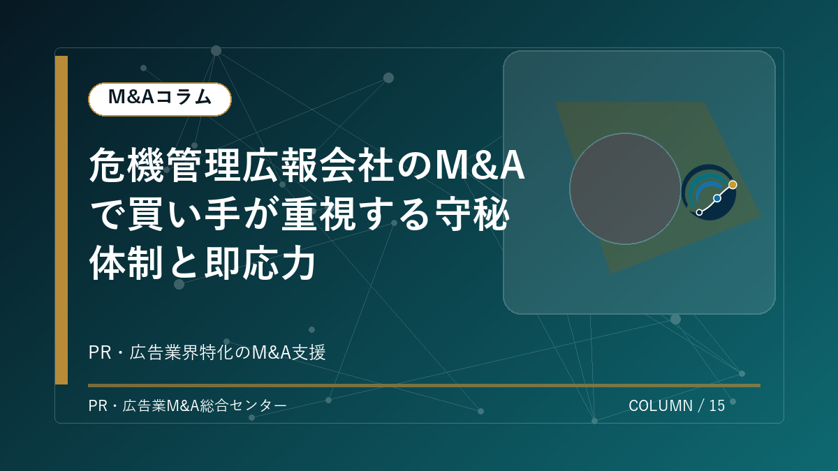 【PR・広告業界M&Aコラム】危機管理広報会社のM&Aで買い手が重視する守秘体制と即応力 アイキャッチ