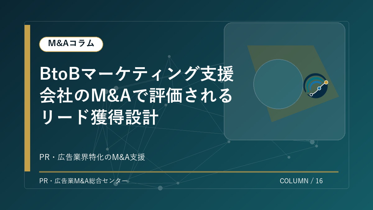 【PR・広告業界M&Aコラム】BtoBマーケティング支援会社のM&Aで評価されるリード獲得設計 アイキャッチ