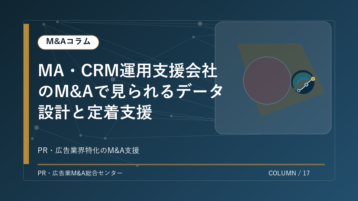 【PR・広告業界M&Aコラム】MA・CRM運用支援会社のM&Aで見られるデータ設計と定着支援 アイキャッチ