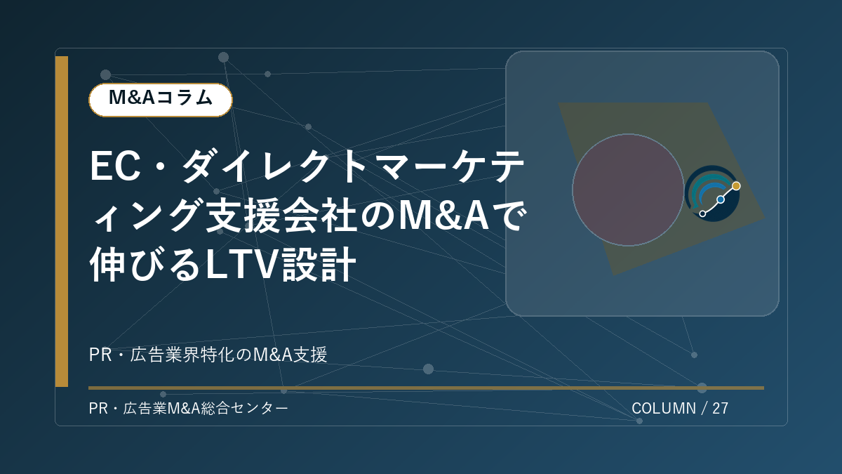 【PR・広告業界M&Aコラム】EC・ダイレクトマーケティング支援会社のM&Aで伸びるLTV設計 アイキャッチ