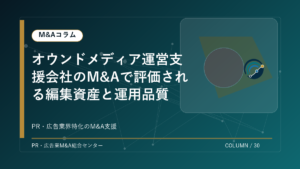 【PR・広告業界M&Aコラム】オウンドメディア運営支援会社のM&Aで評価される編集資産と運用品質 アイキャッチ