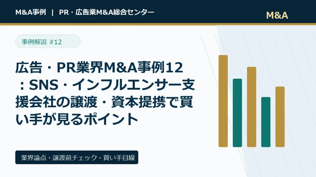 広告・PR業界M&A事例12：SNS・インフルエンサー支援会社の譲渡・資本提携で買い手が見るポイントのアイキャッチ画像