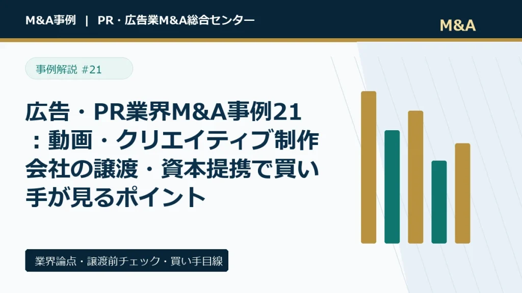 広告・PR業界M&A事例21：動画・クリエイティブ制作会社の譲渡・資本提携で買い手が見るポイントのアイキャッチ画像