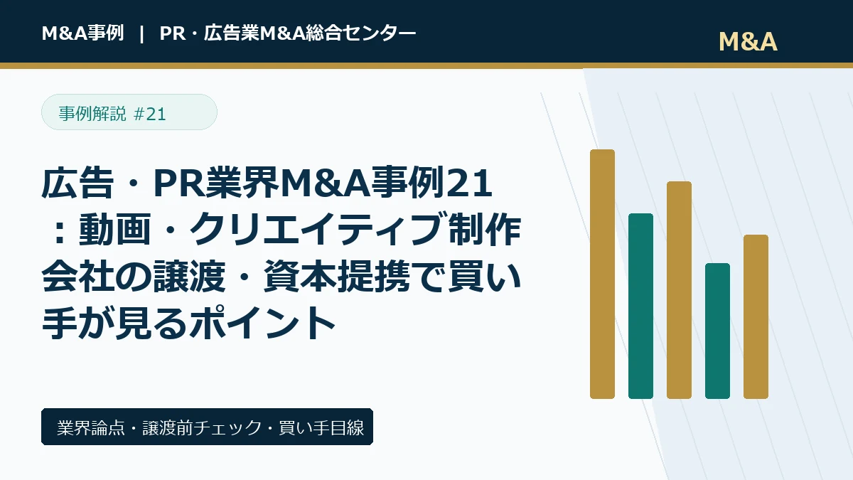 広告・PR業界M&A事例21:動画・クリエイティブ制作会社の譲渡・資本提携で買い手が見るポイントのアイキャッチ画像