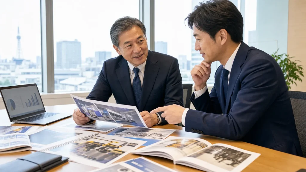 名古屋・東海の広告会社M&Aで製造業顧客とBtoB販促の承継を相談する経営者とアドバイザー