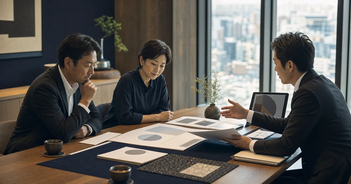 金沢・石川の広告会社M&Aについて資料を確認する経営者と専門家