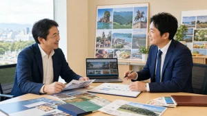 仙台・東北の広告会社M&Aで観光PRと地域産業販促の承継を相談する経営者とアドバイザー